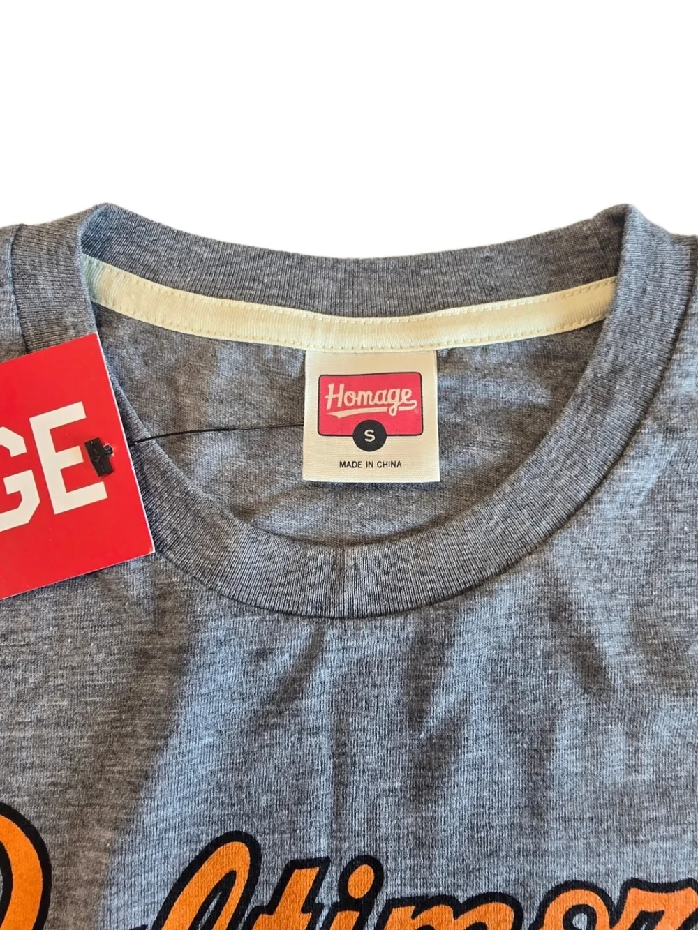 HOMAGE Gray Tee with Orange Baltimore Stadium Graphic Size Small